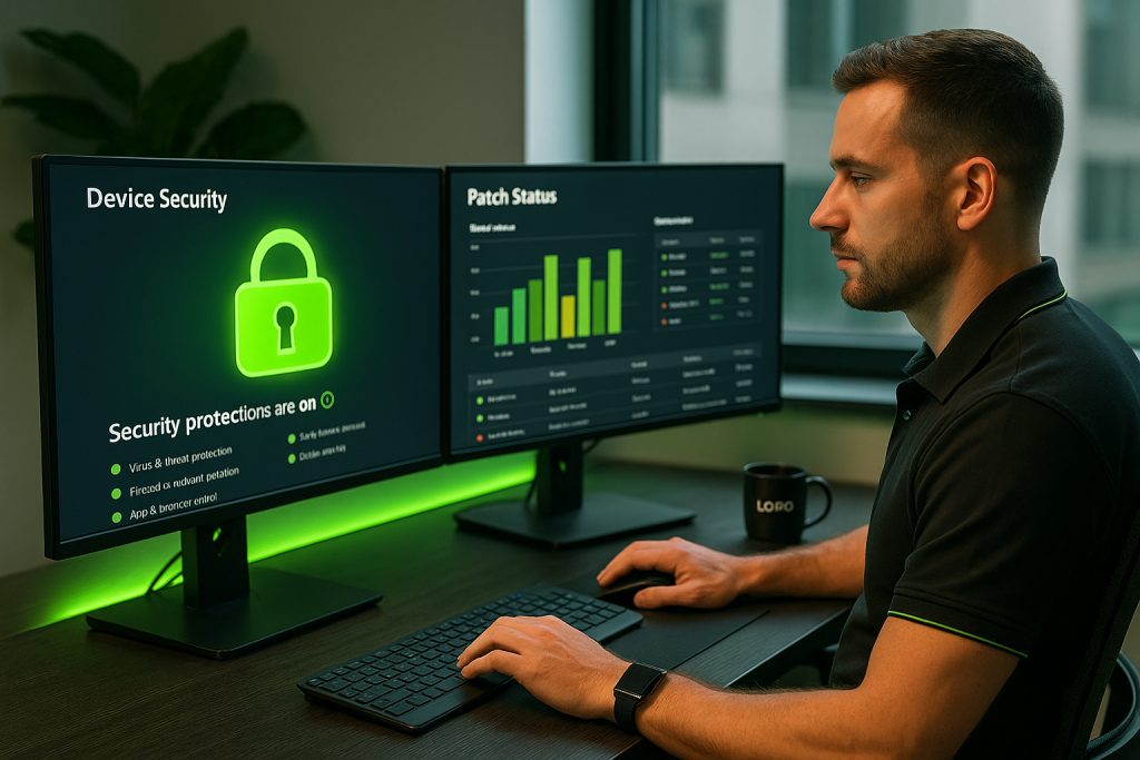 Man kijkt naar beveiliging op computer