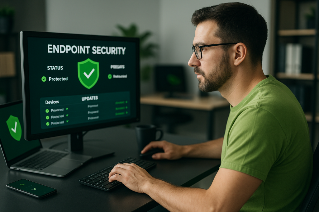 man houd security bij