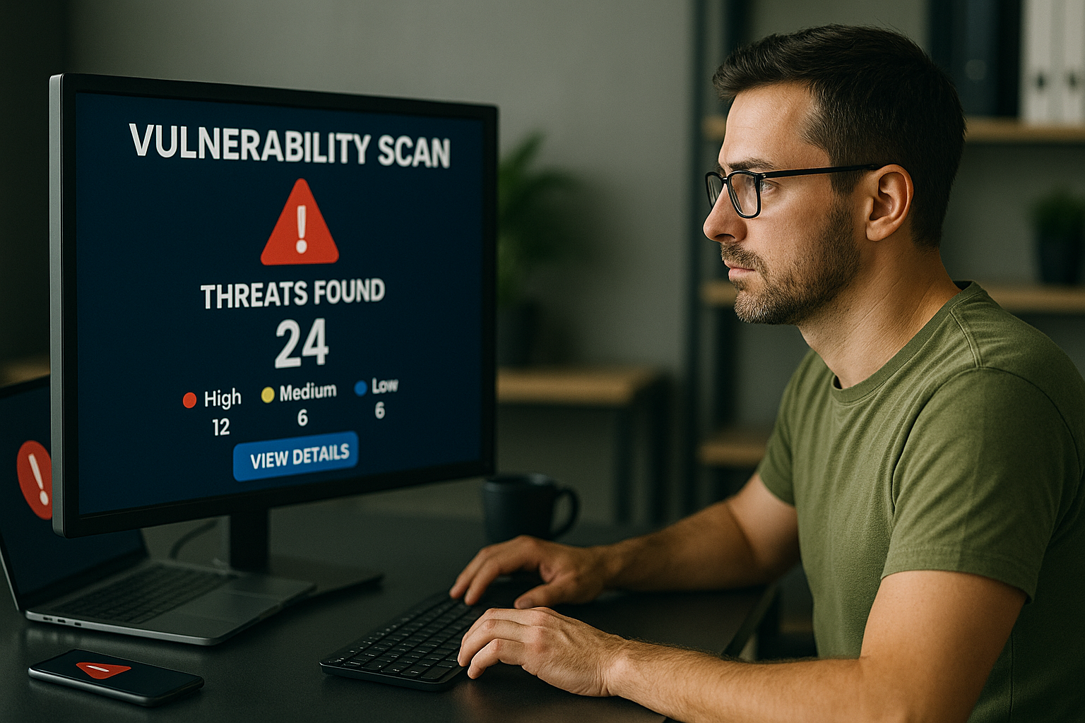man houd security bij alert