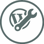 Worpress logo met een moersleutel